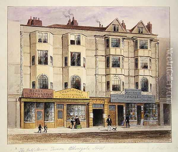 An old House called the Half Moon Tavern, on the West side of Aldersgate Street, 1852 Oil Painting - Thomas Hosmer Shepherd