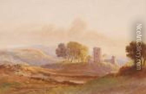 Castle In A Sunset Landscape Oil Painting - William Leighton Leitch