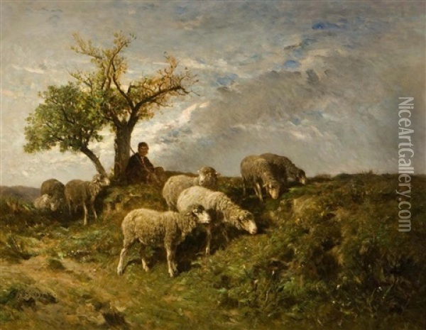 Sheep On A Hillside Oil Painting - Franck Brissot