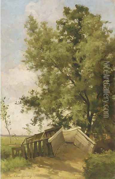 A bridge in a polder landscape Oil Painting - Willem Johannes Oppenoorth