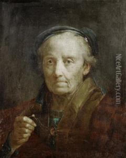 Portrait Of An Old Man, Bust-length, With Agold-trimmed Red Mantle Oil Painting - Giuseppe Nogari