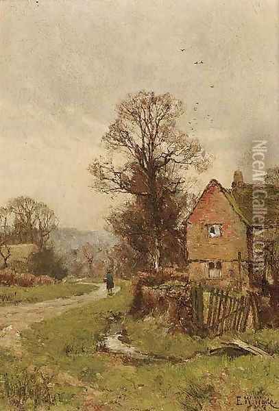 A figure on a country lane Oil Painting - Edward Wilkins Waite