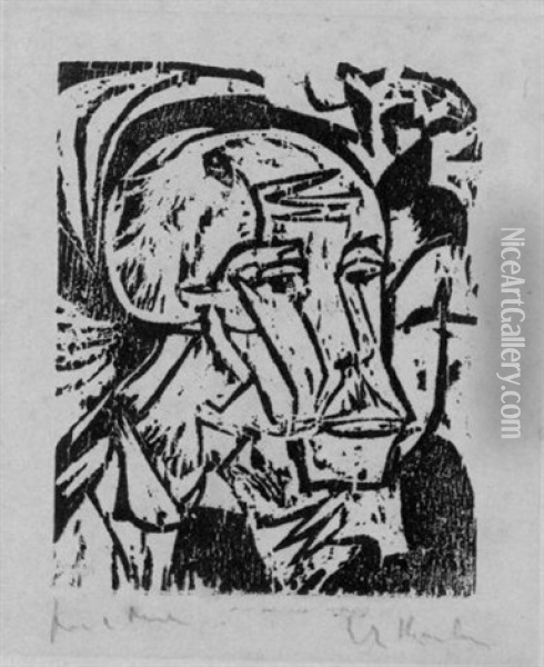 Mannerkopf I Oil Painting - Ernst Ludwig Kirchner