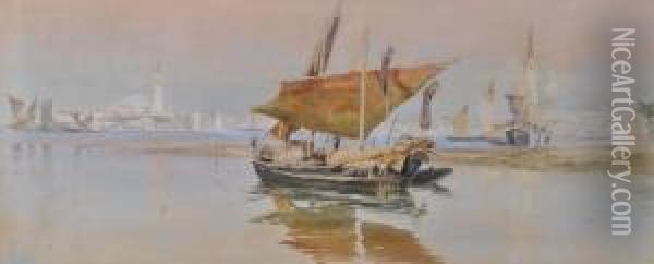 Sailing Barges In Thelagoon Oil Painting - Aleksandr Nikolaev. Volkov Muromzoff
