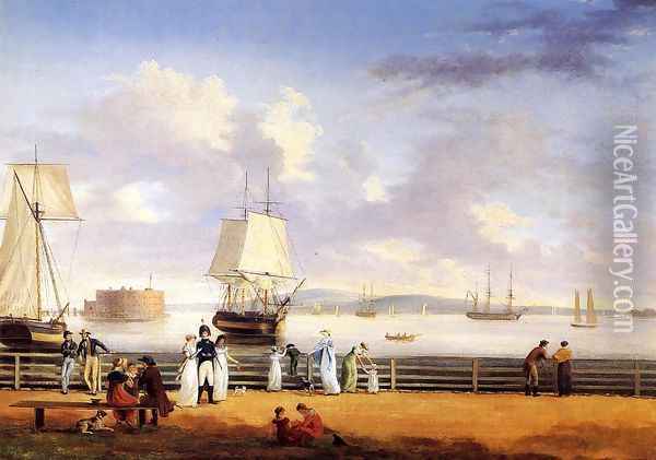 The Battery and Harbor, New York Oil Painting - Thomas Birch