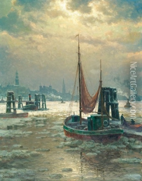 Abendliche Hafenpartie In Hamburg Oil Painting - Paul Wolde