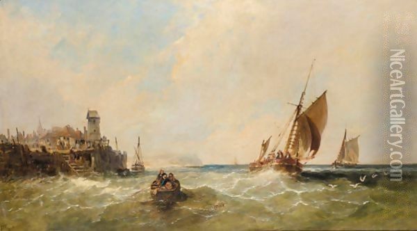 Entering The Harbour Oil Painting - James Edwin Meadows