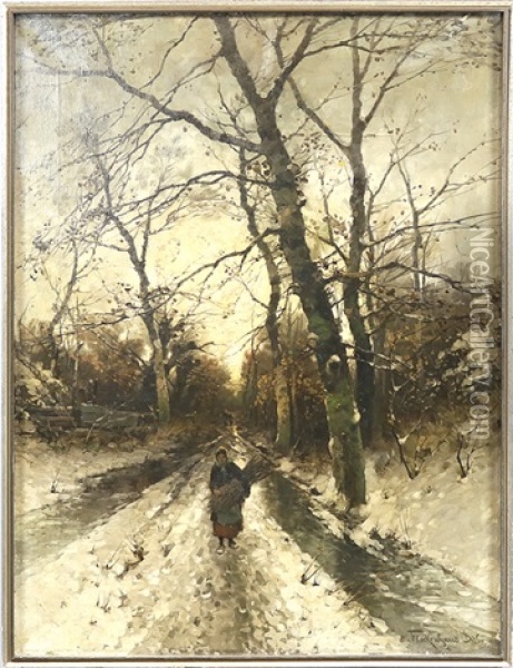 Auf Dem Winterlich Verschneiten Weg Oil Painting - Heinz Flockenhaus