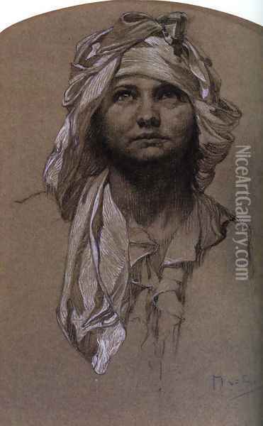 Head Of A Girl Oil Painting - Alphonse Maria Mucha