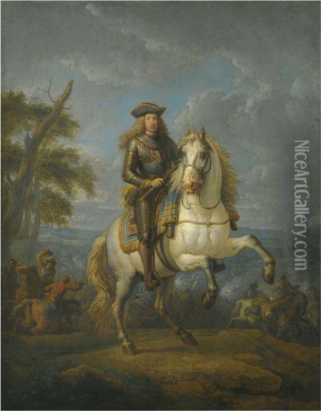 Equestrian Portrait Of The Emperor Charles Vi Oil Painting - Pieter van Bloemen