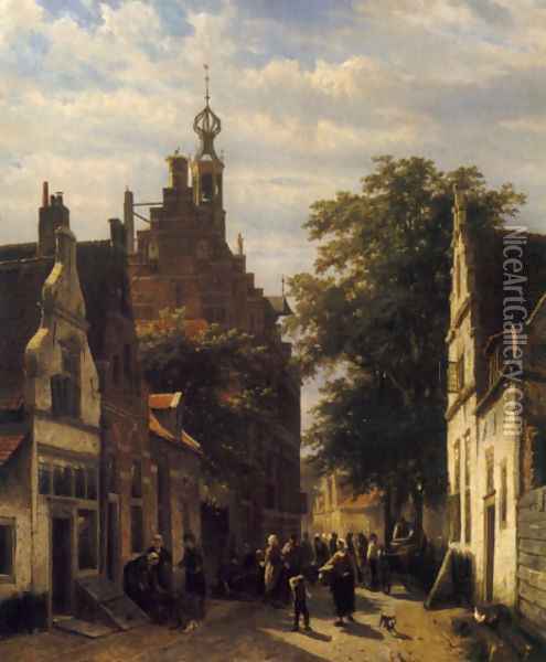 Figures in a Street in Delft (or Street Scene) Oil Painting - Cornelis Springer