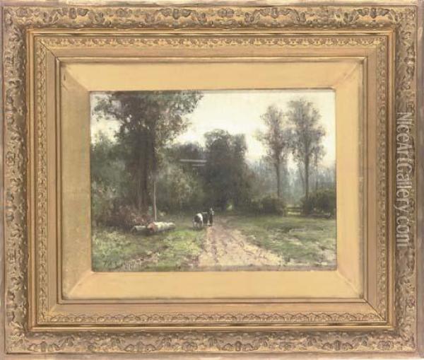 A Shady Woodland Track; And Returning From The Dairy Oil Painting - Piet Schipperus