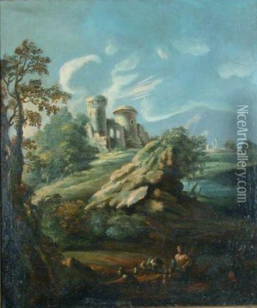 Landscape With Ruins And Shepherd Oil Painting - Jan Frans Van Bloemen (Orizzonte)