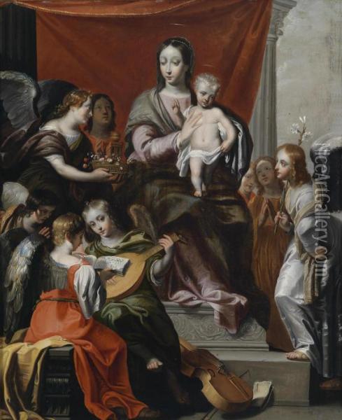 The Madonna Enthroned With Child And Angelsmaking Music Oil Painting - Gerard Seghers