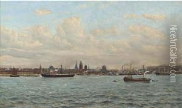 Liverpool From Egremont Oil Painting - F.A. Winkfield