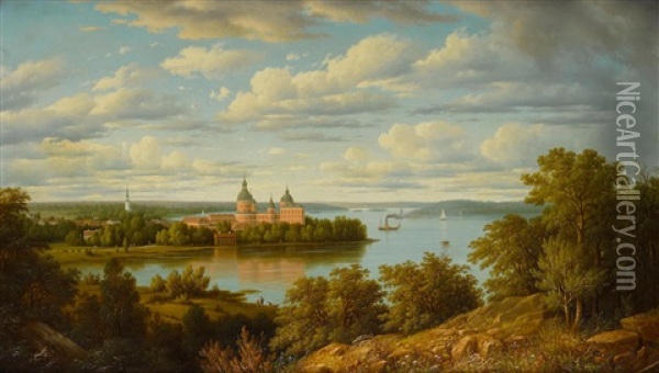 A Panorama Landscape With Gripsholm Castle Oil Painting - Carl Abraham Rothsten