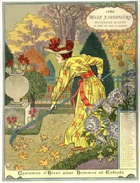 Belle Jardiniere Calendar Octobre Oil Painting - Eugene Grasset