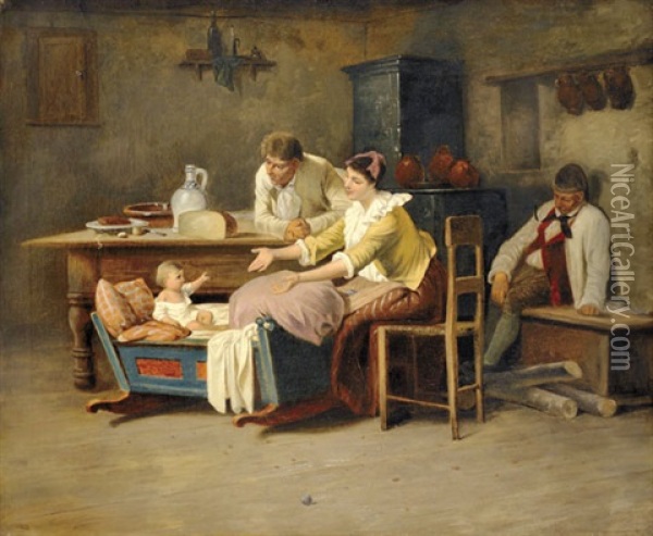 Peasant Interior Oil Painting - Mihaly Munkacsy