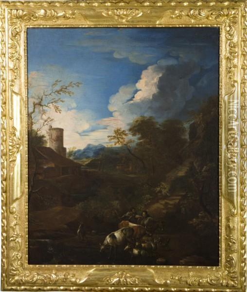 Paesaggio Con Pastori E Armenti Oil Painting - Francesco Monti