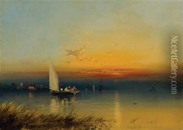 View Of The Chesapeake Bay With Baltimore In The Background Oil Painting - James Hamilton