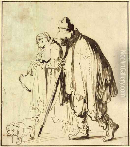 A vagrant couple with a dog Oil Painting - Rembrandt Van Rijn