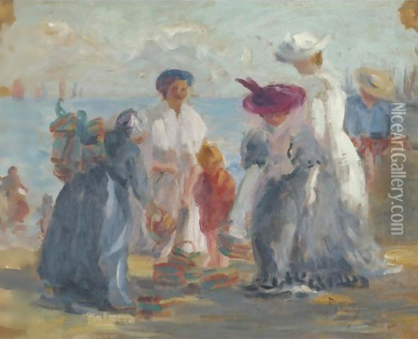 Women At The Seashore Oil Painting - Julian Falat