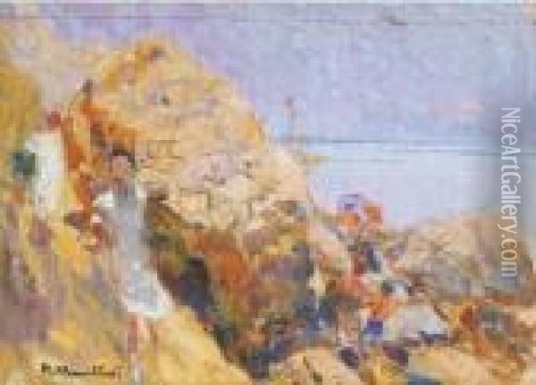Tra Le Rocce A Capri Oil Painting - Plinio Nomellini