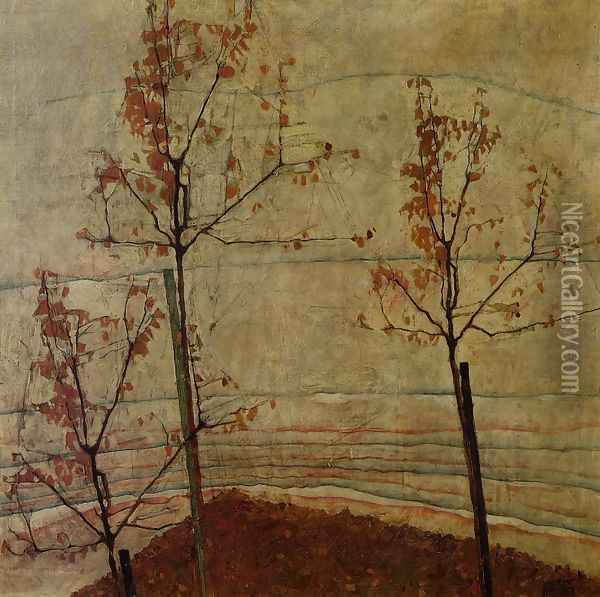 Autumn Trees Oil Painting - Egon Schiele