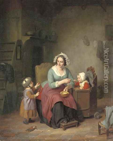 Feeding the Children Oil Painting - Basile De Loose