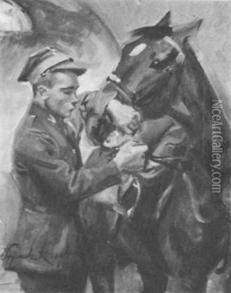 A Soldier And Horse Oil Painting - Woiciech (Aldabert) Ritter von Kossak