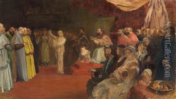 Lucrezia Borgia Dancing For Her Father, Pope Alexander Vi Oil Painting - Eilif Peterssen