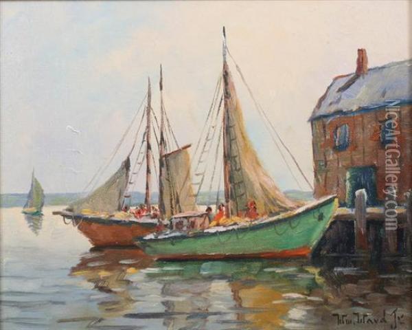 Docked Fishing Boats Oil Painting - William Dudley Brunett Ward, Jr