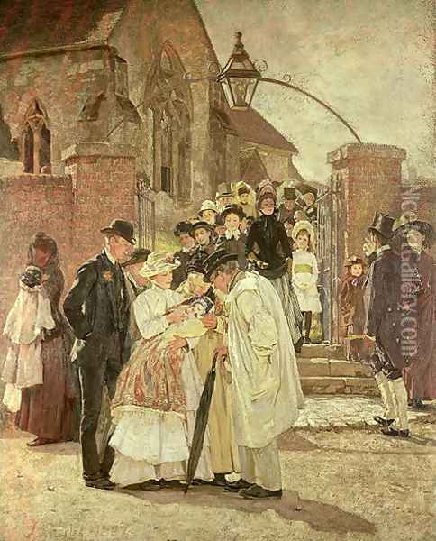 Christening Sunday (South Harting, Sussex) 1887 Oil Painting - James Charles