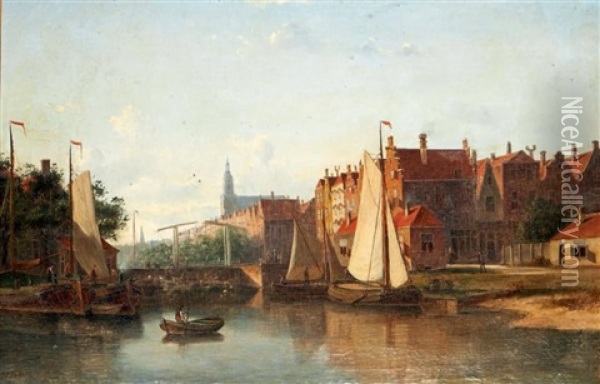 Vue D'un Canal A Amsterdam Oil Painting - John Frederik Hulk the Younger