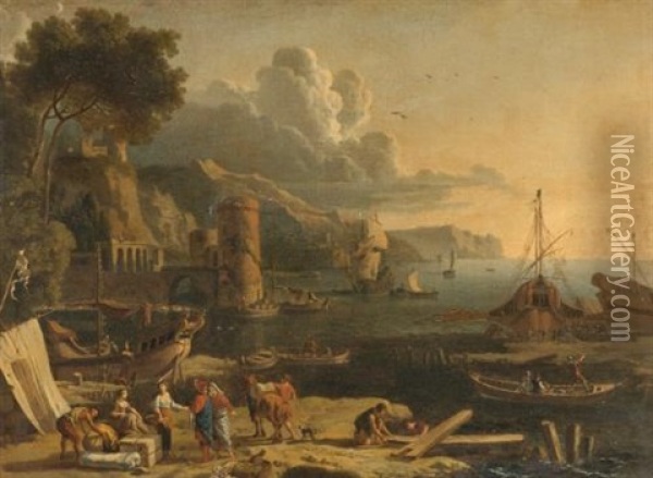 Mediterranean Port Scene Oil Painting - Adrien Manglard