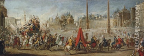 A Procession Of The Pensionnaires Of The French Academy In Rome Oil Painting - Jacques Martin