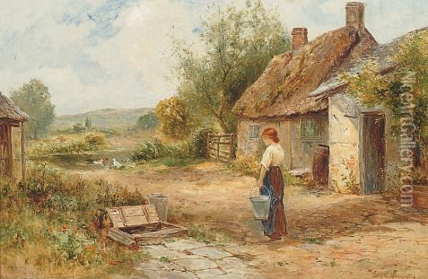 Girl In Farmyard Oil Painting - Ernst Walbourn