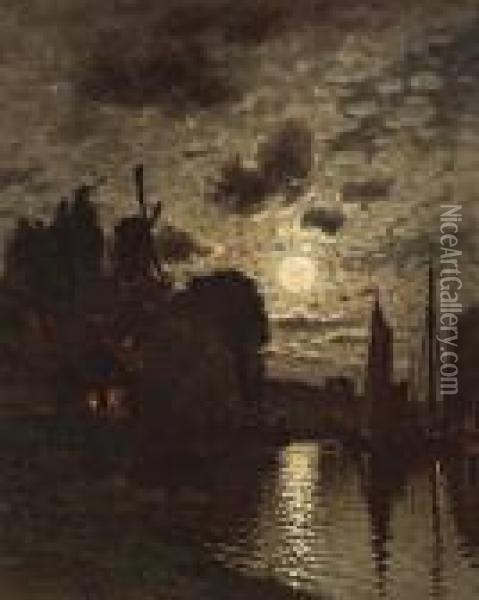 Moonlit Harbor Oil Painting - John Joseph Enneking