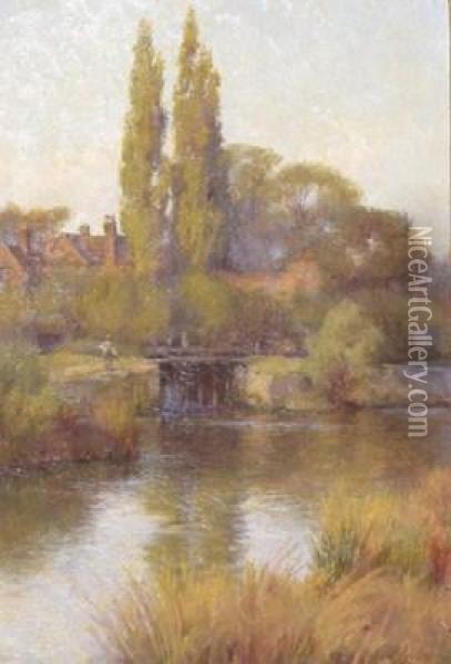 Fladbury Mills Weir, Worcestershire Oil Painting - William Teulon Blandford Fletcher