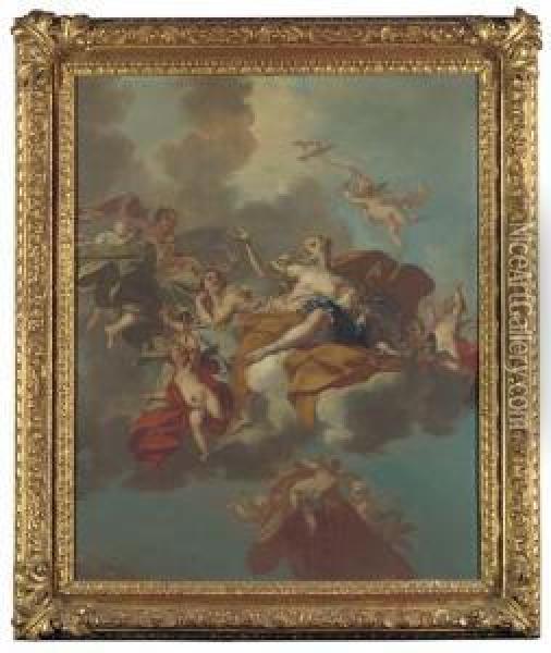 Venus And Cupid Enthroned Among Clouds Oil Painting - Claudio Francesco Beaumont