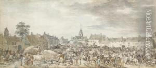 La Place Du Marche D'une Ville Du Nord Oil Painting - Jean-Baptiste Le Paon