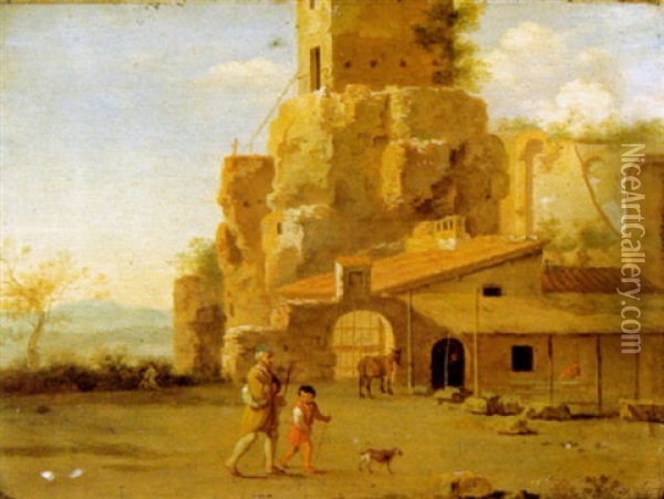 Wanderer Vor Ruinen Oil Painting - Bartholomeus Breenbergh
