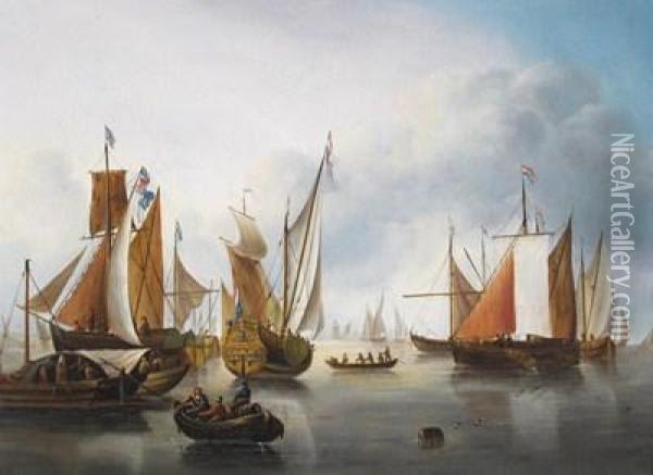 Dutch And British Fishing Vessels Oil Painting - Peter Monamy