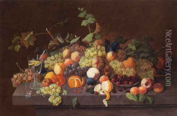 Fruit Still Life with Glass of Lemonade Oil Painting - Severin Roesen