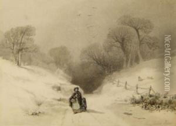 Snow Scene Oil Painting - R.W . West