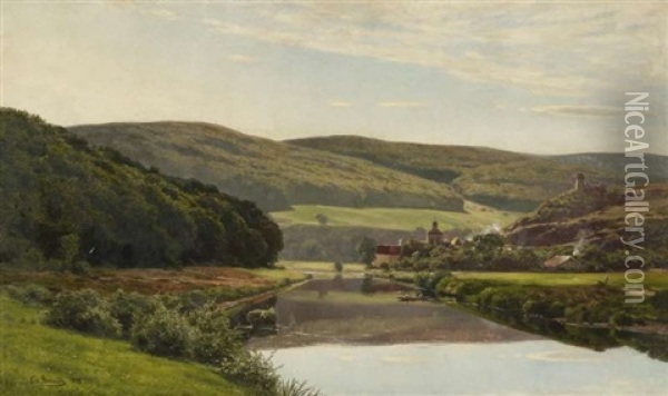 Sommerabend. Landschaft An Der Lahn (?) Oil Painting - Ernst Von Bernuth