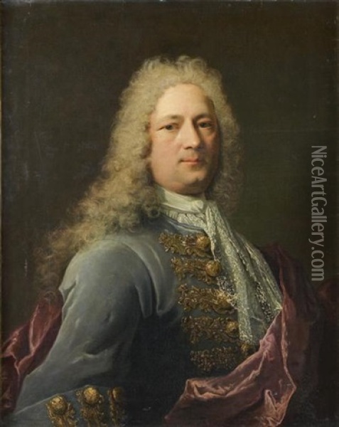 Portrait D'homme A L'habit Bleu Et A L'etole Mauve Oil Painting - Robert Levrac-Tournieres