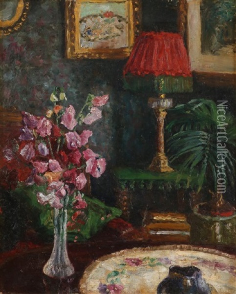 Interiorstilleben Med Blomster Oil Painting - Nikolai Johannes Astrup