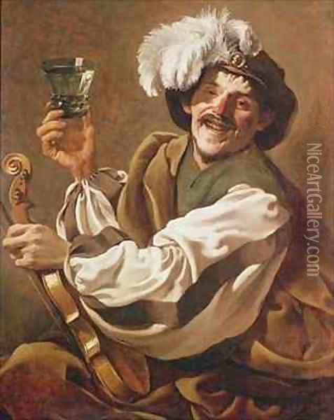 A Violin Player with a Glass of Wine Oil Painting - Hendrick Ter Brugghen