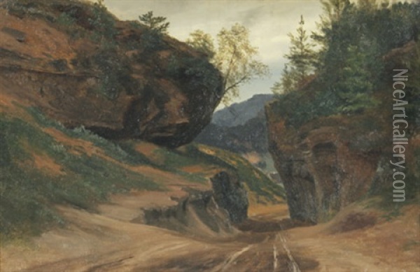 Weg Zwischen Felsen Ins Tal Oil Painting - Carl Ludwig Fahrbach